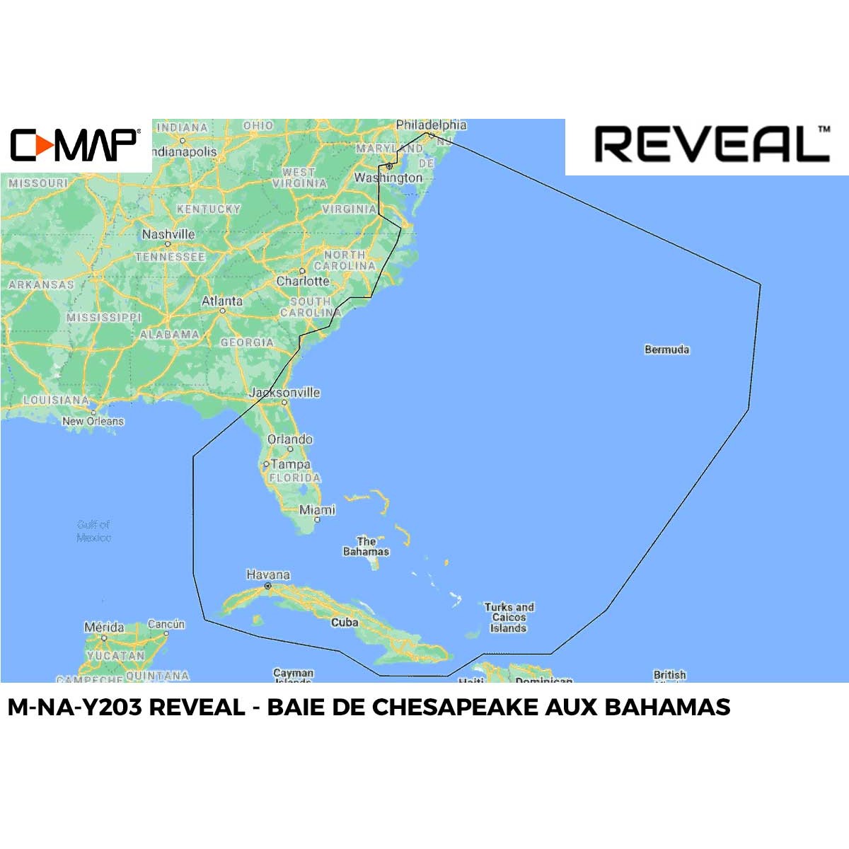 Carte C-MAP REVEAL NA-203 Baie de Chesapeake aux Bahamas