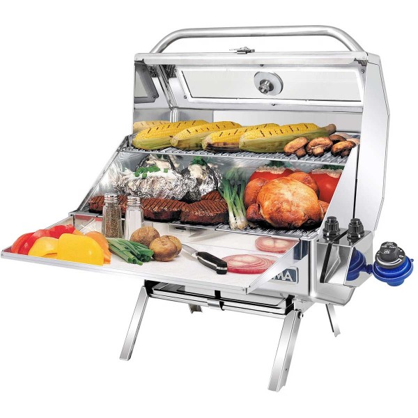 Barbecue à gaz Gourmet Catalina II IR magma ouvert avec tablette inox (non inclus) - N°1 - comptoirnautique.com