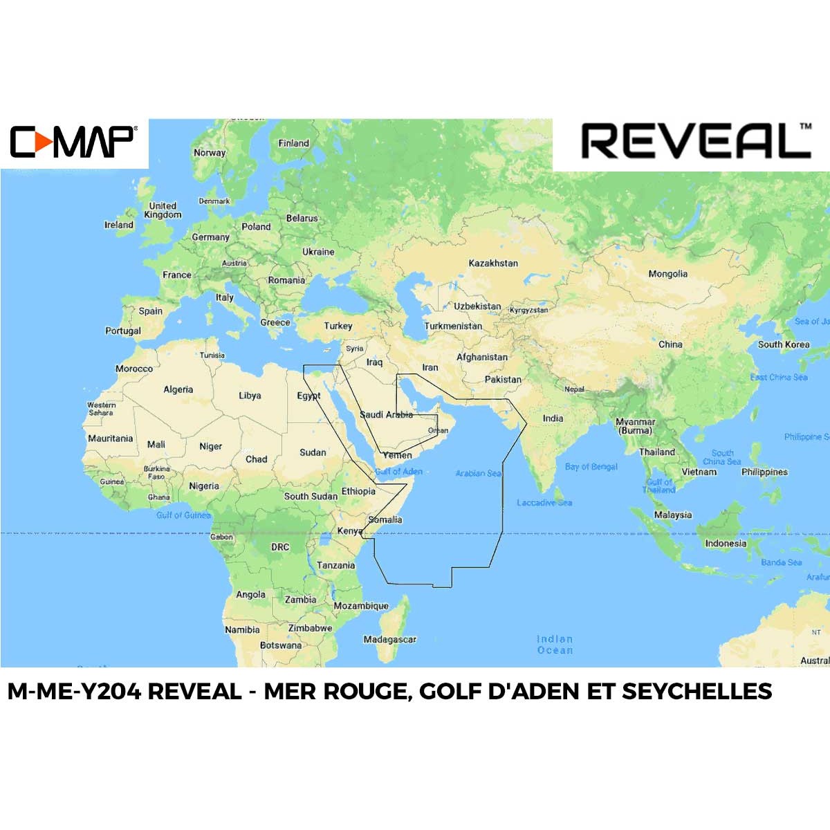 Carte C-MAP REVEAL ME-204 Mer rouge, Golf d'Aden et Seychelles