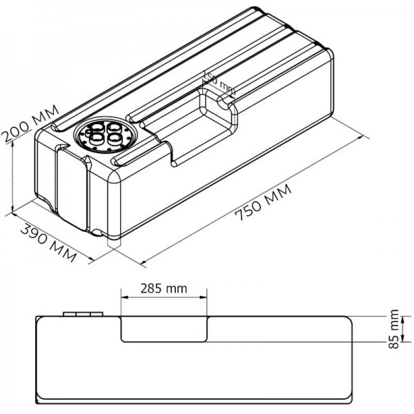 Réservoir de stockage eaux usées 48L + pompe de vidange Can-SB Dimensions - N°2 - comptoirnautique.com