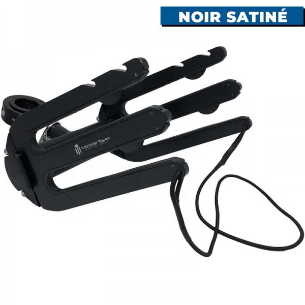Rack de wakeboard pour tour de wake Monster Tower noir satiné de profil, corde élastique détachée - N°12 - comptoirnautique.com