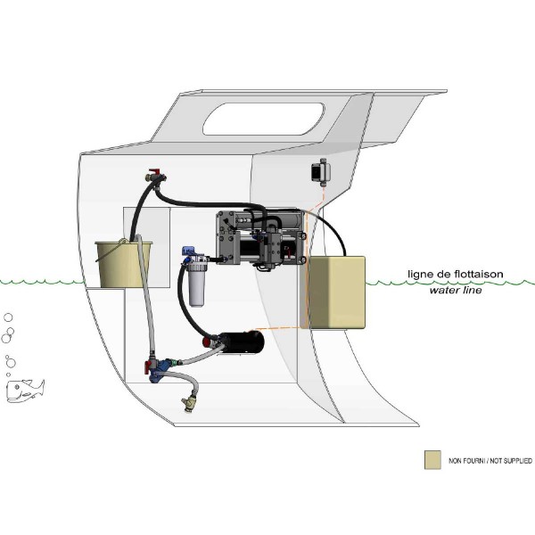 Schéma d'installation du Dessalinisateur pour bateau Aqua Base Eco Automatique 35 L/H à récupération et économie d'énergie - N°6 - comptoirnautique.com