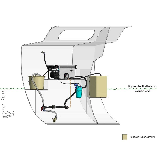 Schéma d'installation du Dessalinisateur Aqua-Base X 90 L/H  en 115V 230V - N°3 - comptoirnautique.com 