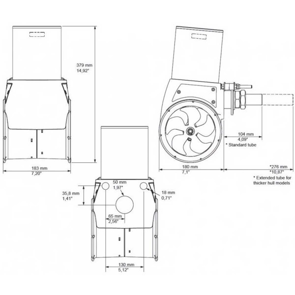 Propulseur externe poupe SX35/140 35kg 12V Sleipner dimensions - N°2 - comptoirnautique.com
