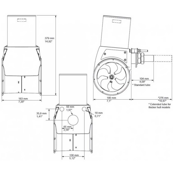 Propulseur externe poupe SX35/140 35kg 12V Sleipner dimensions - N°3 - comptoirnautique.com