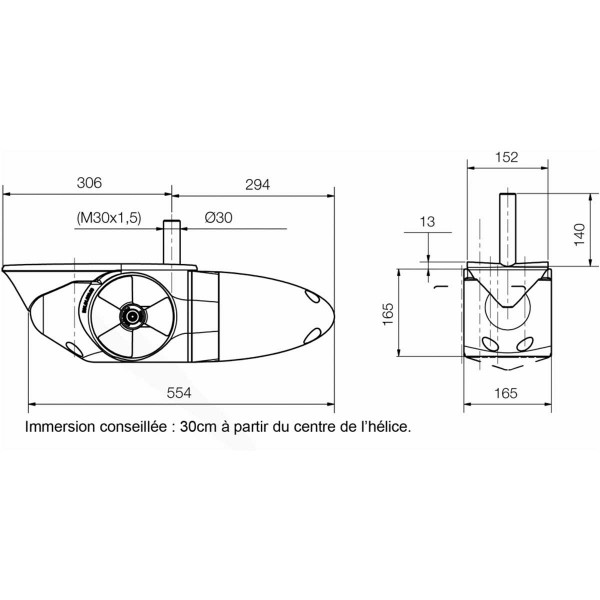 Propulseur externe EX95S 70 95KG 24V Sleipner dimensions - N°10 - comptoirnautique.com