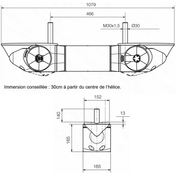 Propulseur externe double EX180D 120/180KG 24V Sleipner dimensions - N°4 - comptoirnautique.com