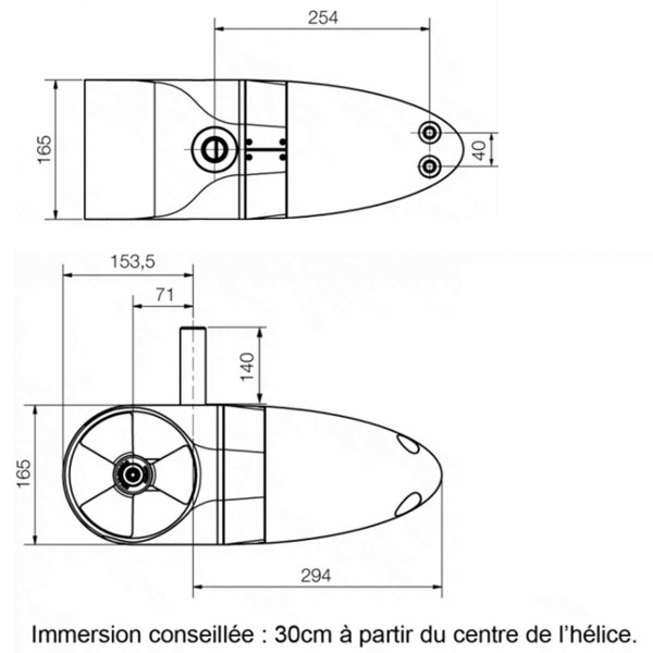 Propulseur externe poupe EX70C 70KG 24V Sleipner dimensions - N°4 - comptoirnautique.com