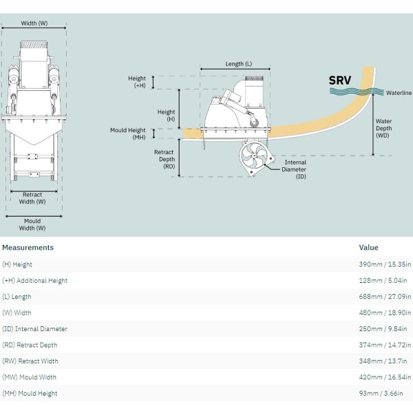 Propulseur rétractable SRV 170 / 250TC 24V Sleipner dimensions - N°2 - comptoirnautique.com