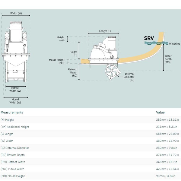 Propulseur rétractable SRV210 / 250TC 24V Sleipner dimensions - N°2 - comptoirnautique.com 