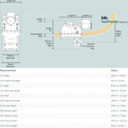 Propulseur rétractable SRL80 / 185T 12V Sleipner dimensions
