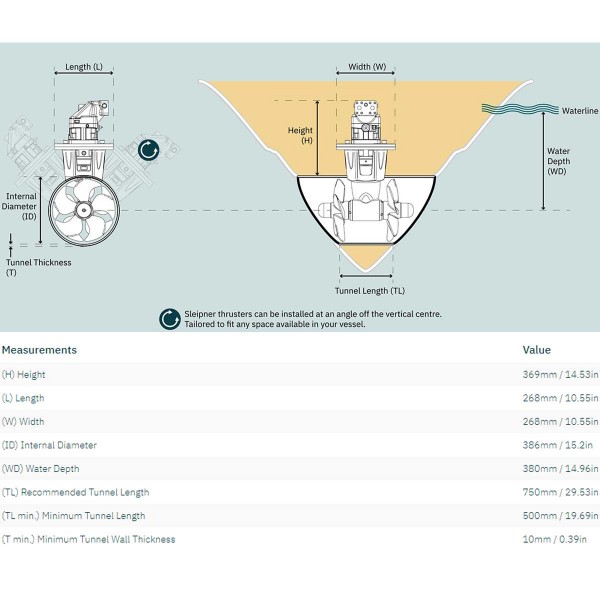Propulseur d'étrave hydraulique SH550 Sleipner dimensions - N°3 - comptoirnautique.com