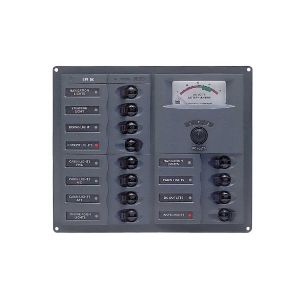 Tableau électrique 12 disjoncteurs CC avec voltmètre analogique - N°1 - comptoirnautique.com 