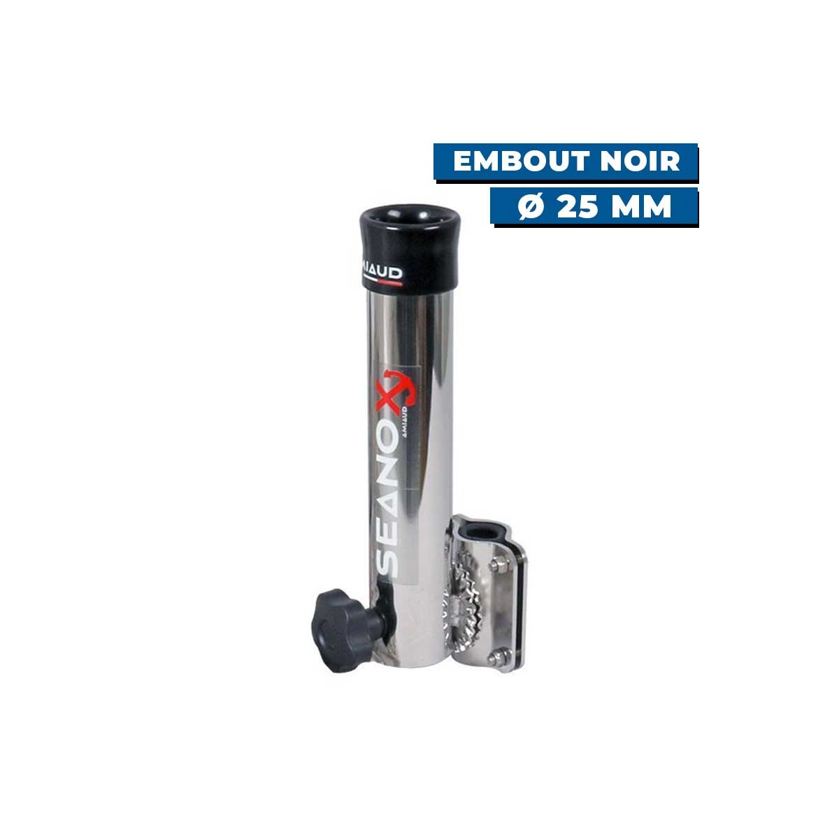 Porte canne à orientation rapide Inox avec bride Seanox embout noir et Ø25 mm