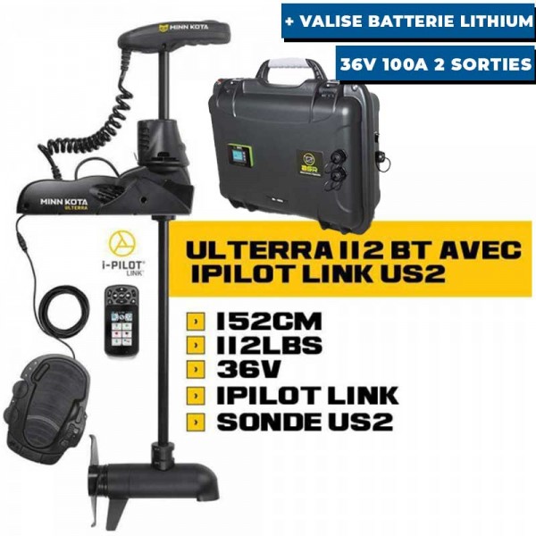 Moteur avant ULTERRA + Pédale + i-Pilot Link Minn Kota avec batterie valise lithium BSR  36V 100A avec 2 sorties sondeur - N°5 - comptoirnautique.com