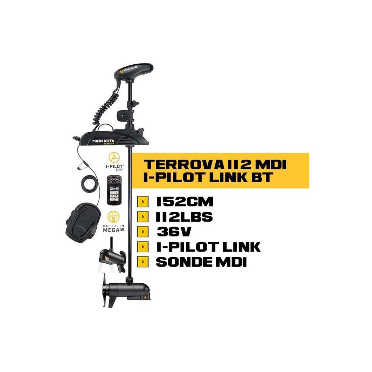 Moteur avant Minn Kota Terrova MDI BT + pédale + I-Pilot Link 112lbs 152cm 36V