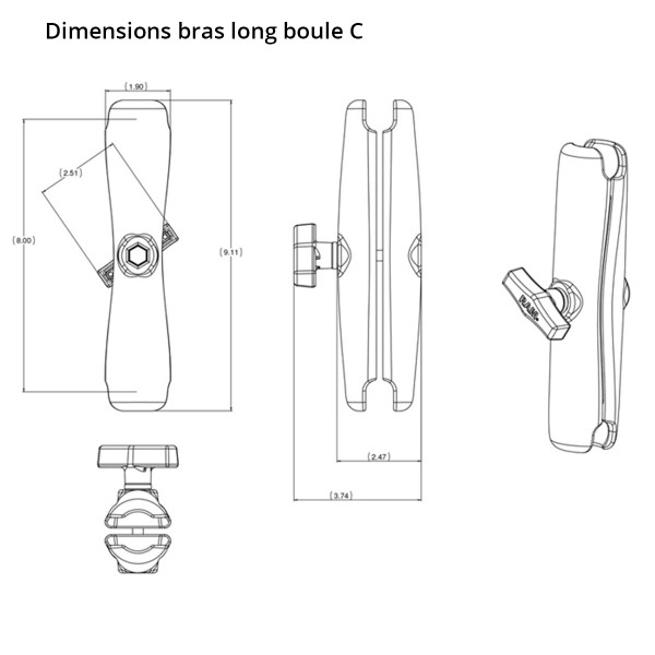Boule C - Bras long RAM double articulation - Ram Mounts - N°7 - comptoirnautique.com 