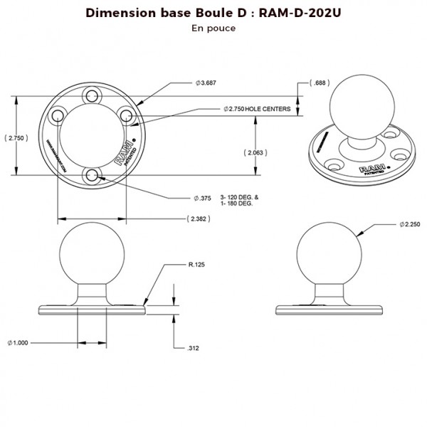 Base RAM rotonda avvitabile - N°8 - comptoirnautique.com