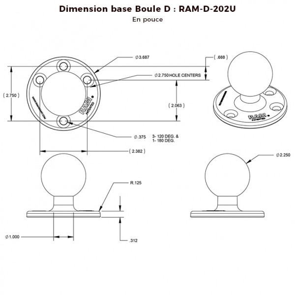 RAM round screw-on base - N°8 - comptoirnautique.com 