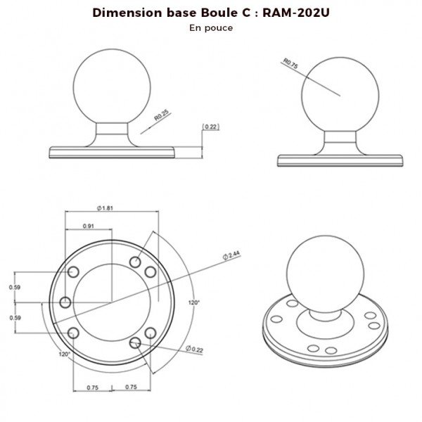 Base RAM rotonda avvitabile - N°9 - comptoirnautique.com