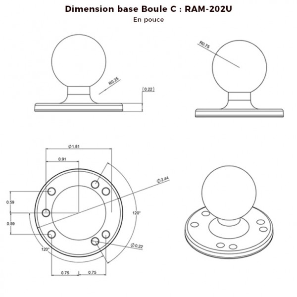 RAM round screw-on base - N°9 - comptoirnautique.com 