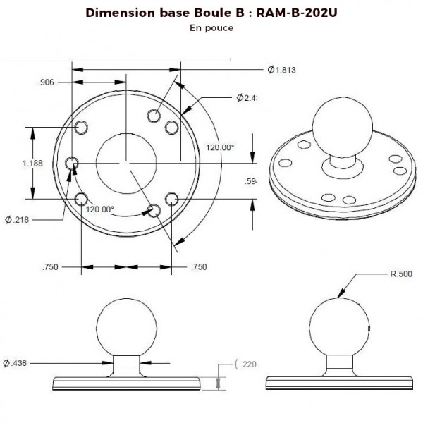 Base RAM redonda atornillable - N°10 - comptoirnautique.com 