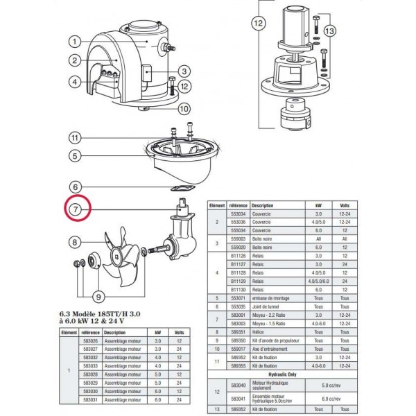 Embase pour propulseur Lewmar 185TT 3.0kW - N°1 - comptoirnautique.com