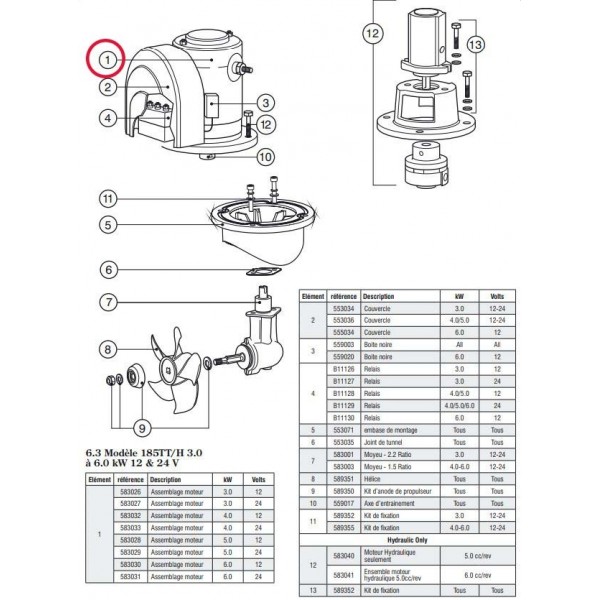 Conjunto de motor para propulsor Lewmar 185TT 6.0kW 24V - N°1 - comptoirnautique.com