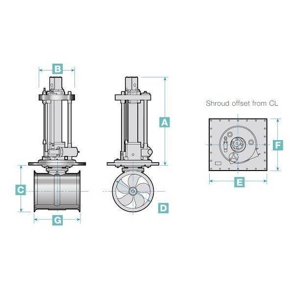 Propulsore verticale idraulico retrattile 300VRTTH 22,5kW - bronzo - 24V - N°2 - comptoirnautique.com