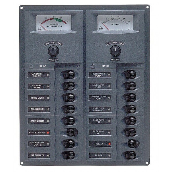 16 DC circuit breaker panel with analog voltmeter + ammeter - N°1 - comptoirnautique.com 