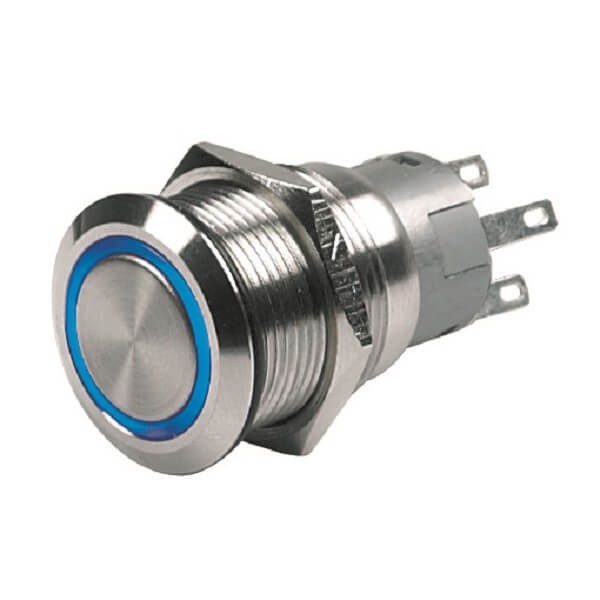 Botão de pressão LED azul - 12V - ligar/desligar - N°1 - comptoirnautique.com 