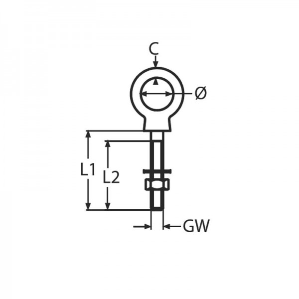 Parafuso de olhal M6x60mm Aço inoxidável 316 - N°2 - comptoirnautique.com