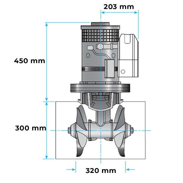 Propulseur d'étrave électrique Lewmar 300TT / Ø 300 mm 24V dimensions - N°2 - comptoirnautique.com