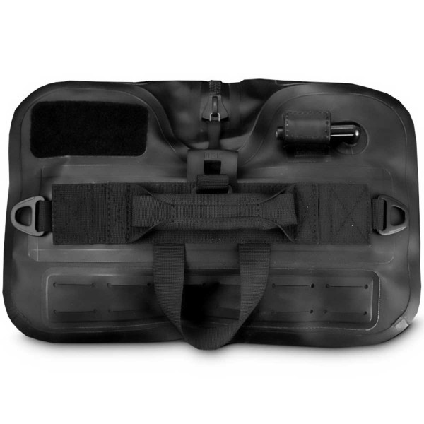 Sac étanche HPA Hybriduffle noir côté poignée de portage et valve de gonflage - N°11 - comptoirnautique.com 