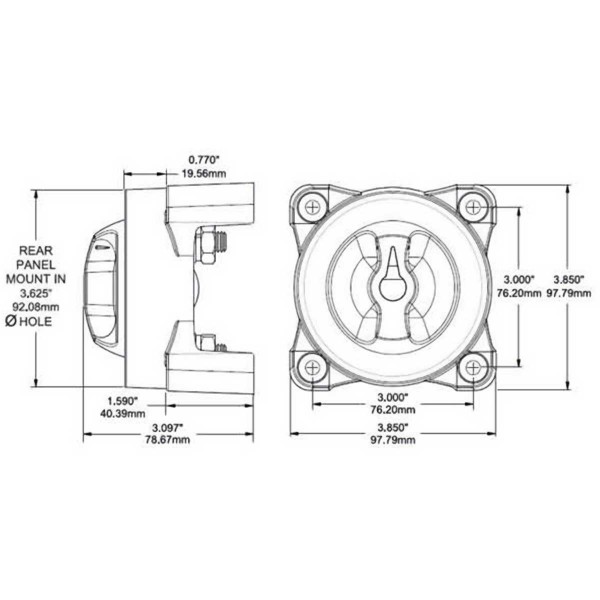 Coupleur de batterie E-SERIES 350Amp Blue Sea 9001E dimensions - N°1 - comptoirnautique.com