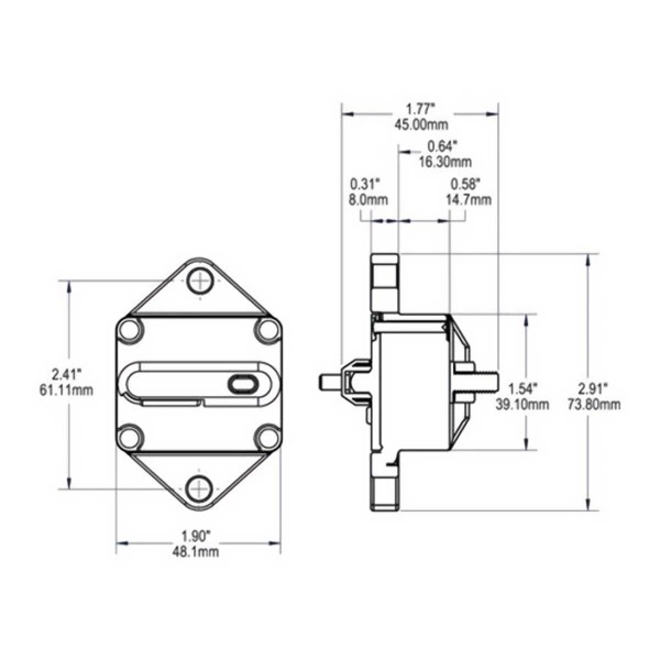 Blue Sea Systems Disjoncteur thermique encastrable SERIES 285 - 120A dimensions - N°2 - comptoirnautique.com