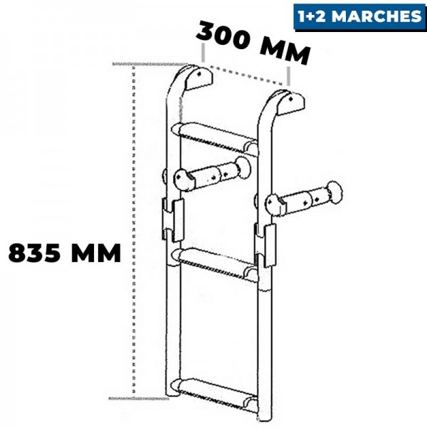 Échelle de bain Trem pliable Inox 1 marche fixe + 2 marches mobiles dimensions - N°3 - comptoirnautique.com