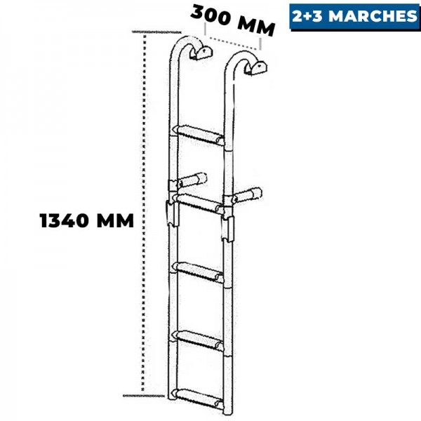 Échelle de bain Trem pliable Inox 2 marches fixe + 3 marches mobiles dimensions - N°7 - comptoirnautique.com