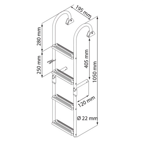 Échelle de bain pliante à marches étroites Nuova Rade - crosses à 180° 2+2 marches dimensions - N°2 - comptoirnautique.com