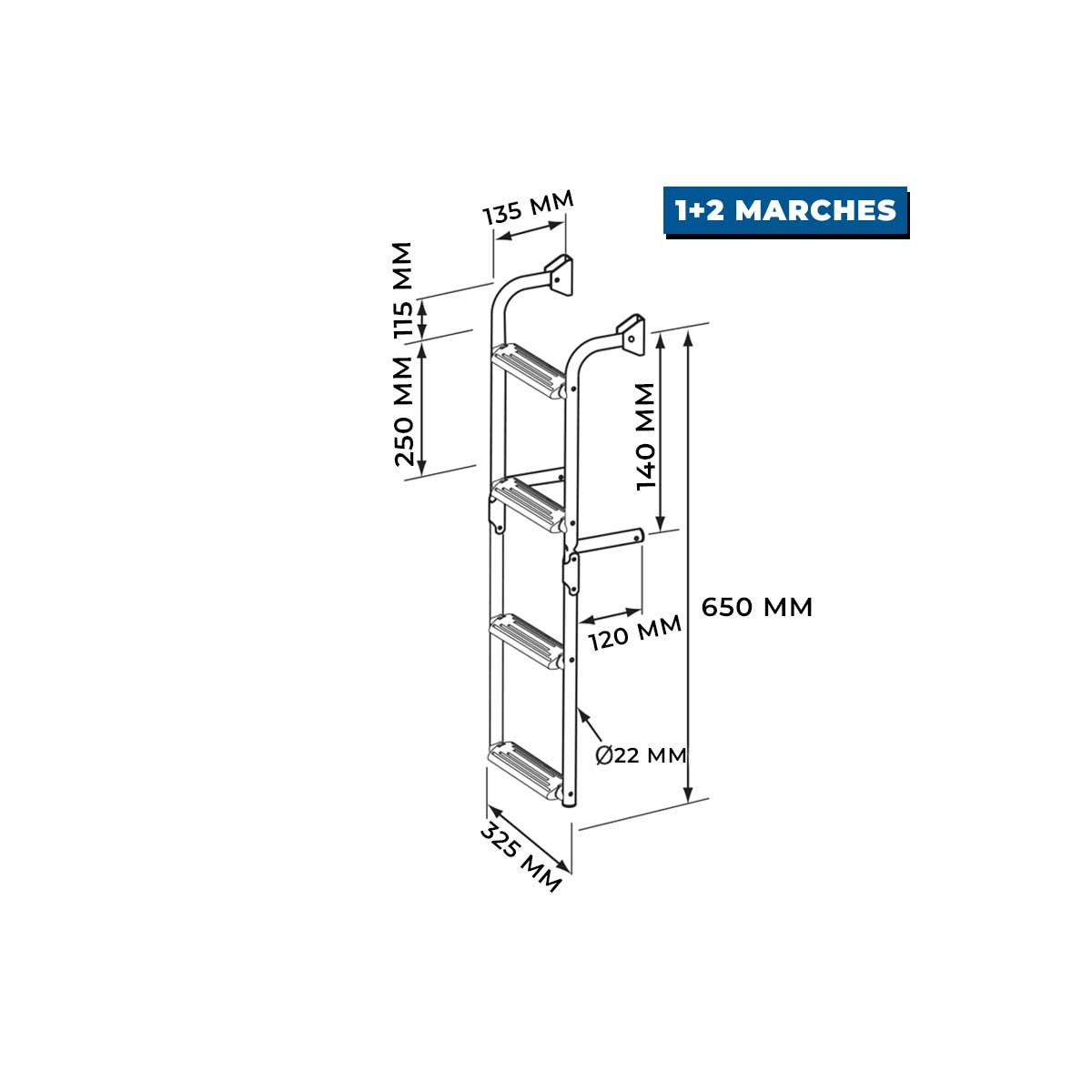 Échelle pliable Nuova Rade Inox - crosses à 90° 1 marche fixe + 2 pliables