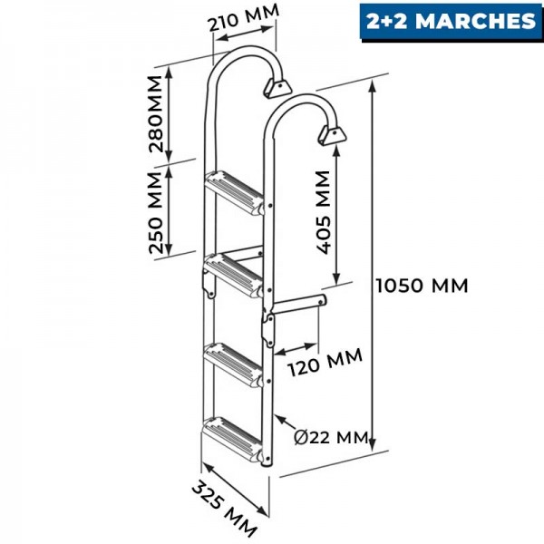 Scala pieghevole in acciaio inox - Pioli a 180° - N°2 - comptoirnautique.com