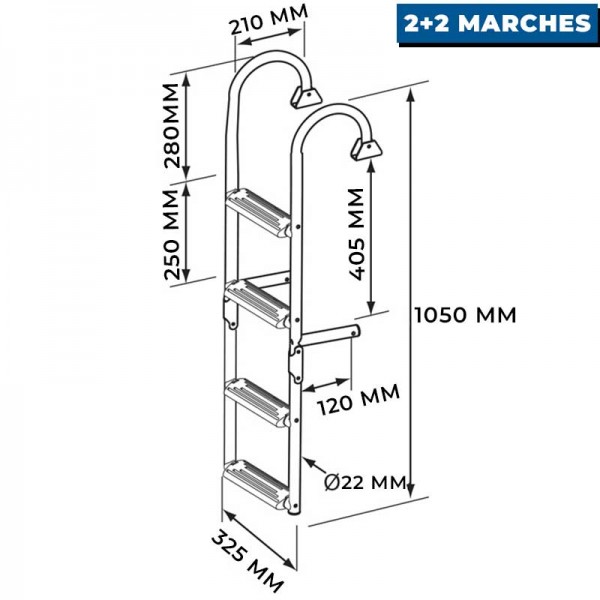 Stainless steel folding ladder - 180° rungs - N°2 - comptoirnautique.com 