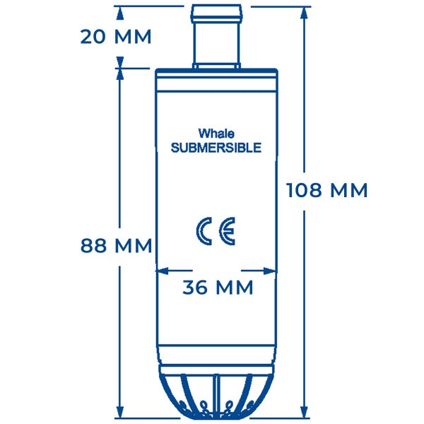 Pompe électrique pour eau douce Whale Submersible Standard - 12V - 10,3 L/min dimensions - N°5 - comptoirnautique.com