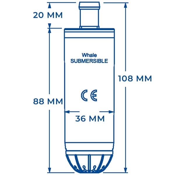 Pompe électrique pour eau douce Whale Submersible Standard - 12V - 10,3 L/min dimensions - N°5 - comptoirnautique.com 
