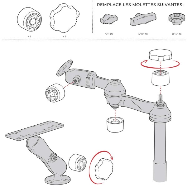 Anti-theft arm kit + bracket for C ball support - N°7 - comptoirnautique.com 