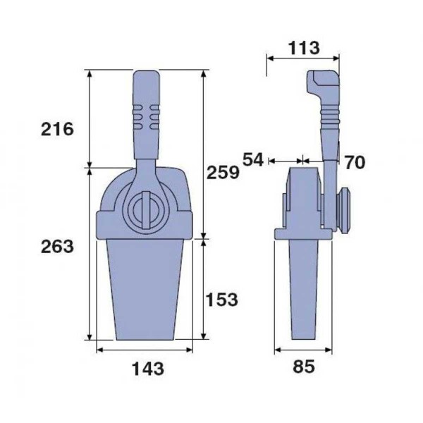 dimensions boitier de commande pupitre mono-levier mono-fonction morse de face - N°3 - comptoirnautique.com