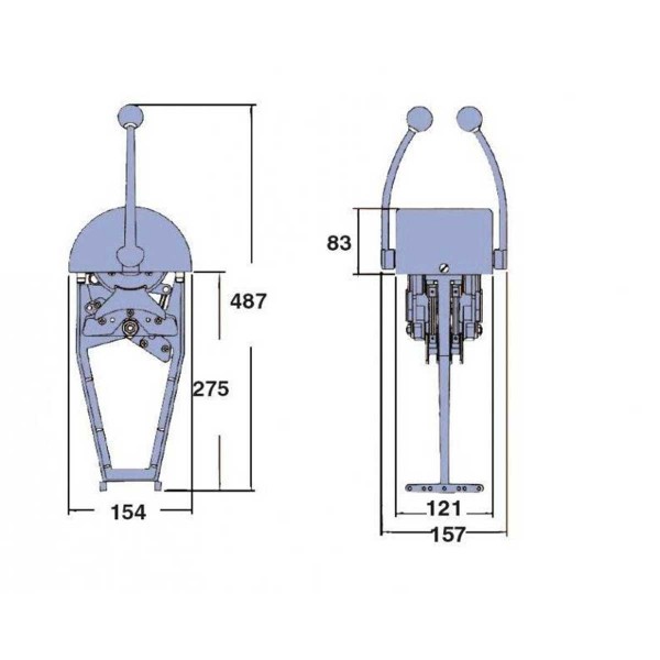 dimensions boitier de commande pupitre encastré bi-fonction bi-levier kobelt de face - N°3 - comptoirnautique.com