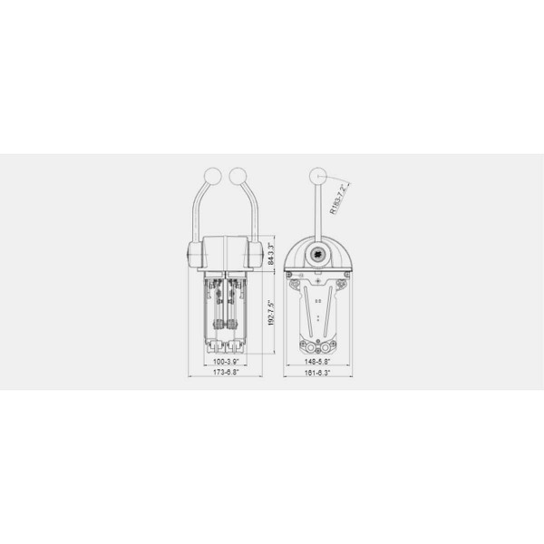 dimensions boitier de commande pupitre bi-fonction bi-levier b302cr ultraflex de face - N°4 - comptoirnautique.com