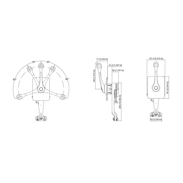 dimensions boitier de commande mono-levier bi-fonction B400 Ultraflex de face - N°1 - comptoirnautique.com