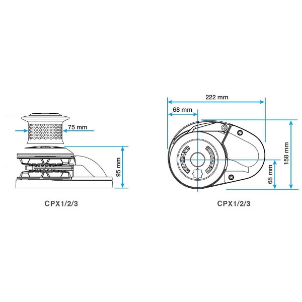 plan d'encombrement guindeau vertical CPX2 24V avec poupée - N°13 - comptoirnautique.com